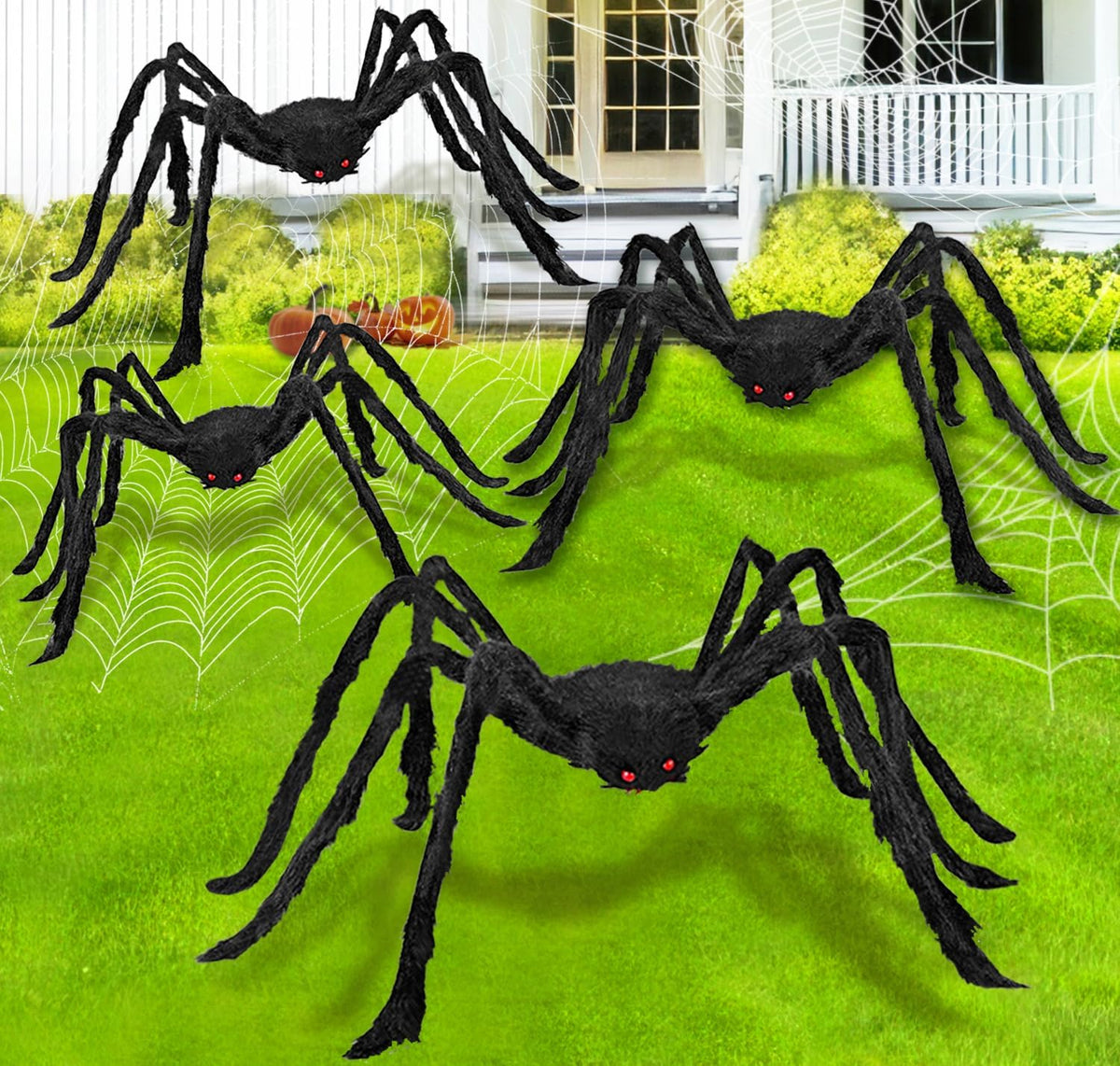 JOYIN 4 Packs Halloween Outdoor Decorations Spider Set, Scary Large Spiders f...