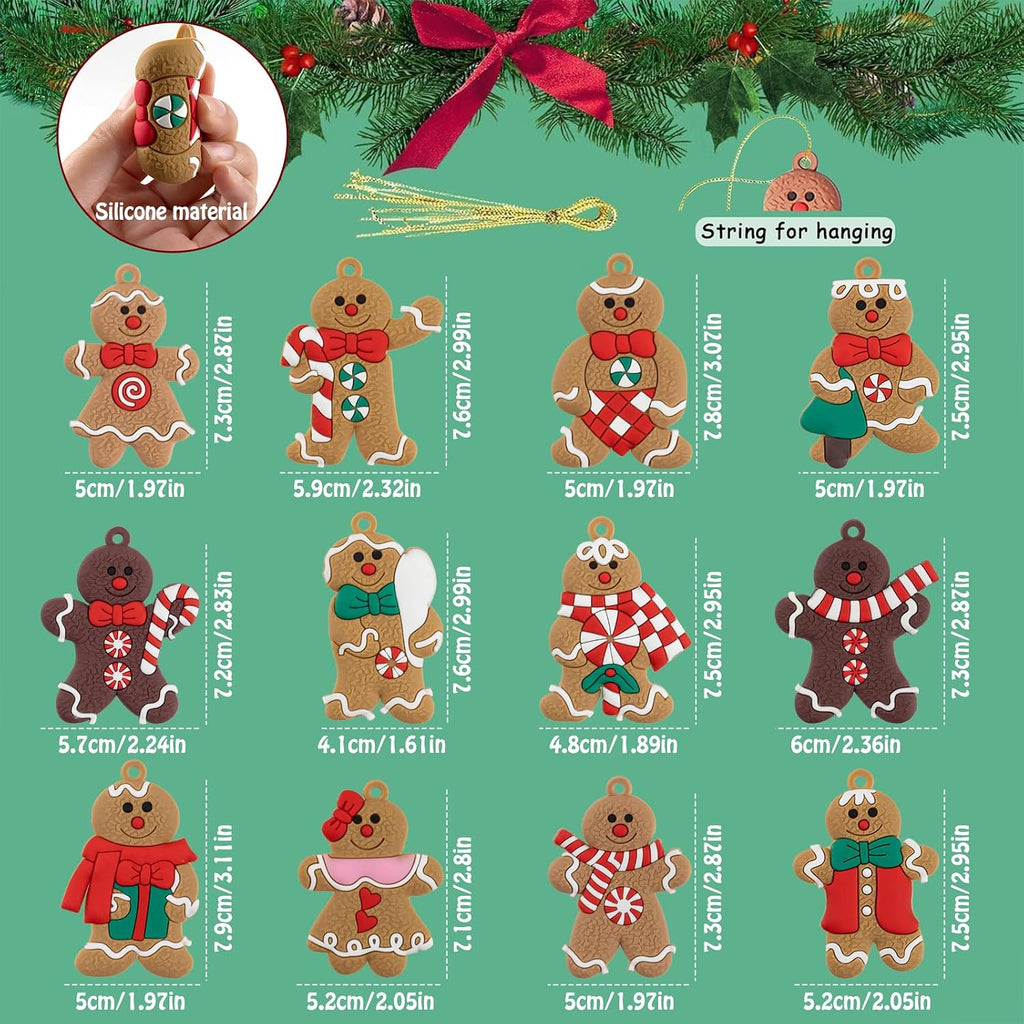 kockuu 12 Pcs Gingerbread Man Ornaments for Christmas Tree, Assorted Gingerbread Figurines Ornaments, Christmas Tree Hanging Decorations, 3 Inch Tall
