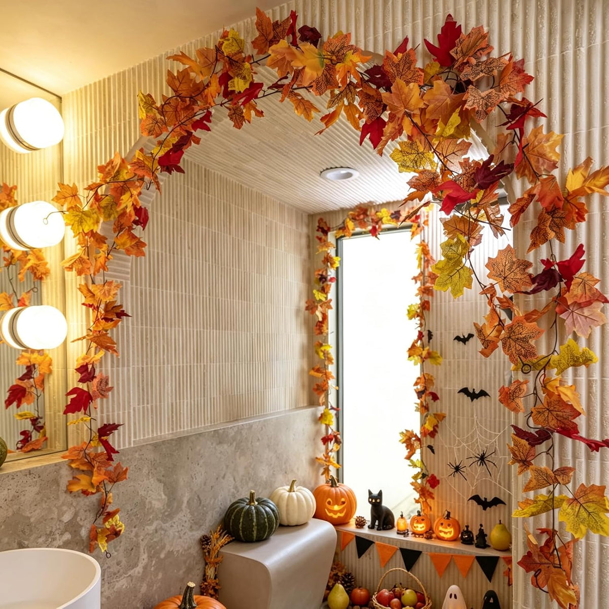 CQURE 7 Pack Fall Leaf Garland, Total 41.3Ft Artificial Fall Vines Autumn Gar...