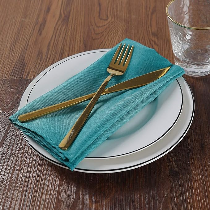 Cloth Napkins 20x20 inch Washable Polyester Dinner Napkins Soft Table Napkins for Wedding Party Dining Banquet(Teal,12PCS)