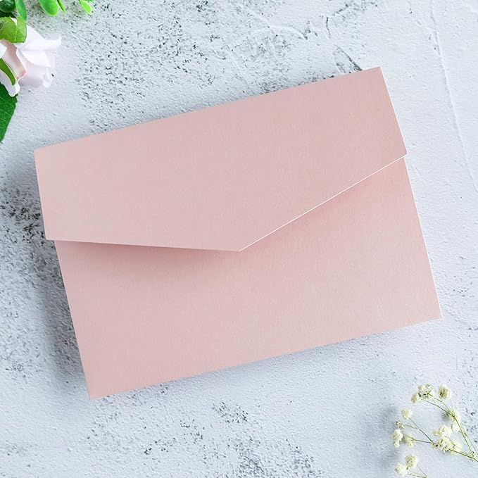 20 PCS Blush Pink Tri-fold Laser Cut Wedding Invitation Pockets for 5x7 Wedding Cards Bridal Shower Engagement Quinceanera Invitation