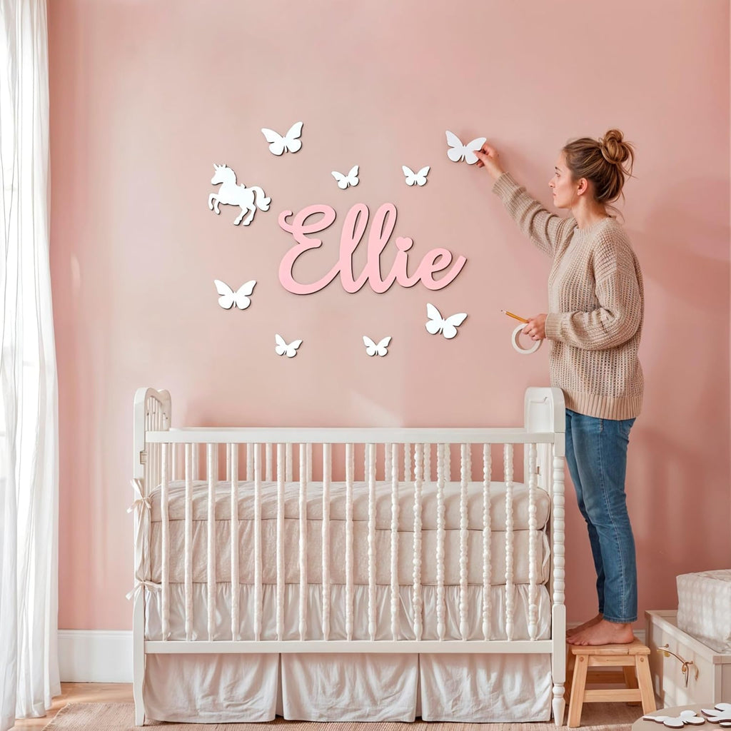 Custom Name Sign with Thematic Decorative Wall Shapes Nursery Name Sign, Personalized Baby Gifts Nursery Wall Decor Baby Name Sign Wooden Name Sign for wall Name Wall Decal
