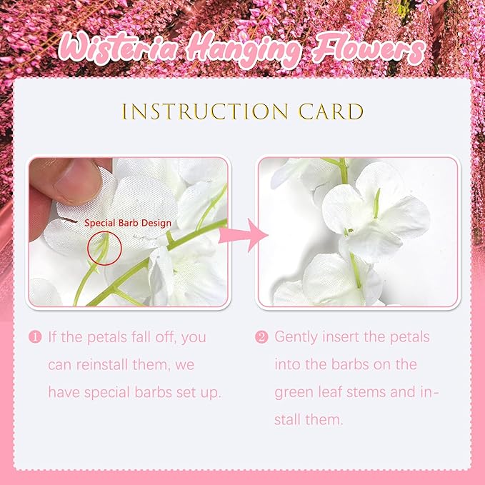 24 Pack Dark Pink Wisteria Hanging Flowers, 3.4 Ft Fake Hanging Flowers, Artificial Wisteria Garland Vines for Wedding Room Backdrop Outdoor Patio Garden Decoration