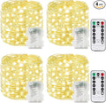 4 Pack Each 33FT 100LED Fairy Lights Battery Operated with Remote, Waterproof Twinkle Lights with Timer, Cuttable String Light Indoor & Outdoor for Bedroom Classroom Wedding DIY Christmas (Warm White)