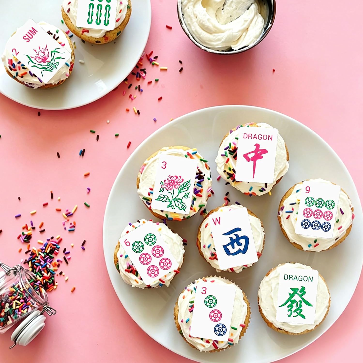 42Pcs Edible Chinese Mahjong Cupcake Toppers Mah-Jong Tiles Cupcake Picks Mahjong Playing Card Cupcake Decorations for Mah-jong Lover Birthday Cake Cupcake Decorations Mahjong Game Party Supplies