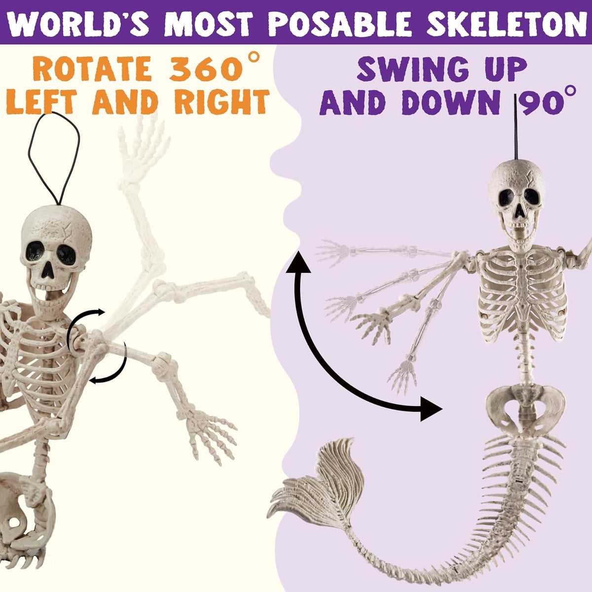 JOYIN 4 PCS 20” Mermaid Skeleton Hanging Plastic Bones Halloween Decorations ...