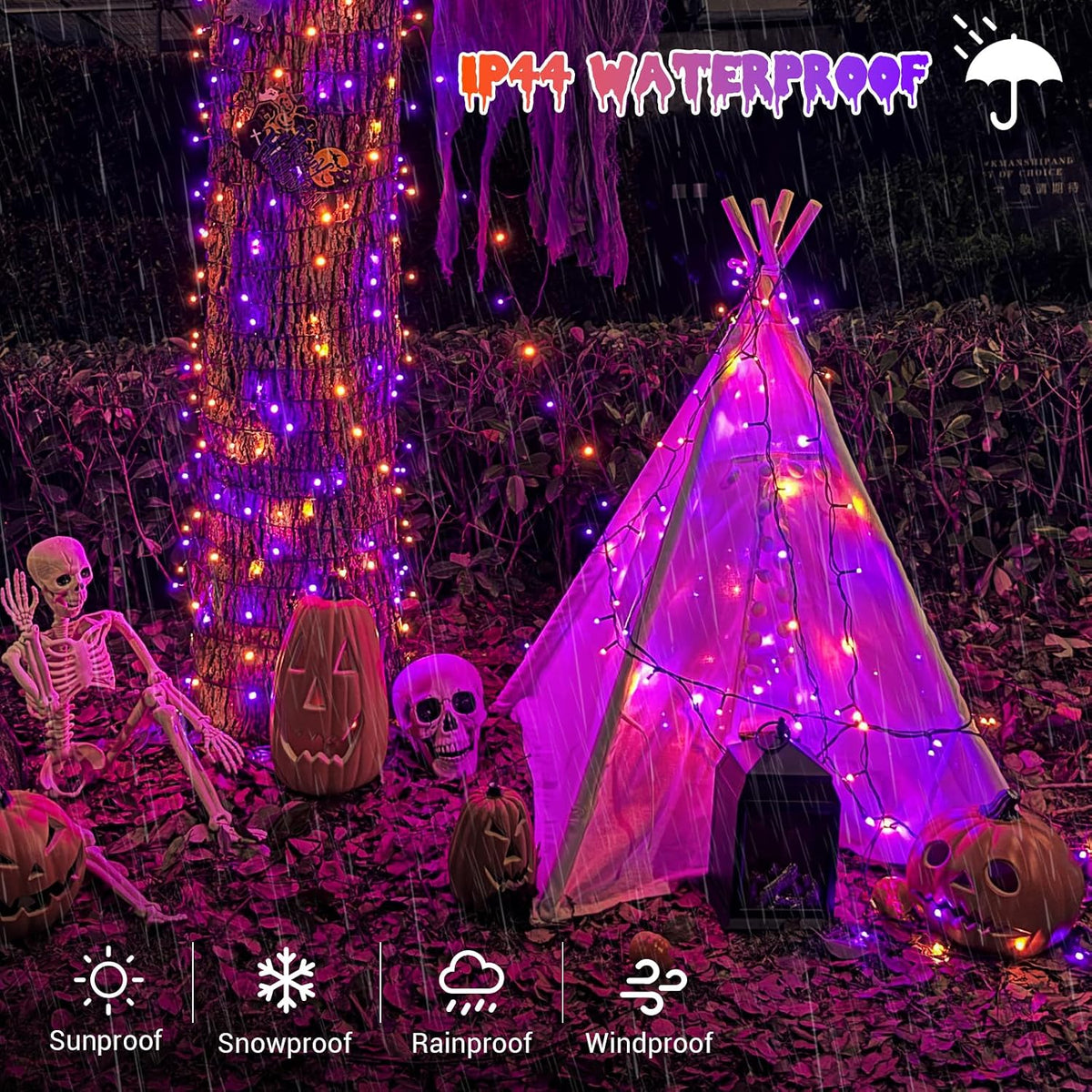 QITONG 165ft 500 LED Orange and Purple Halloween Lights Outdoor Waterproof, S...