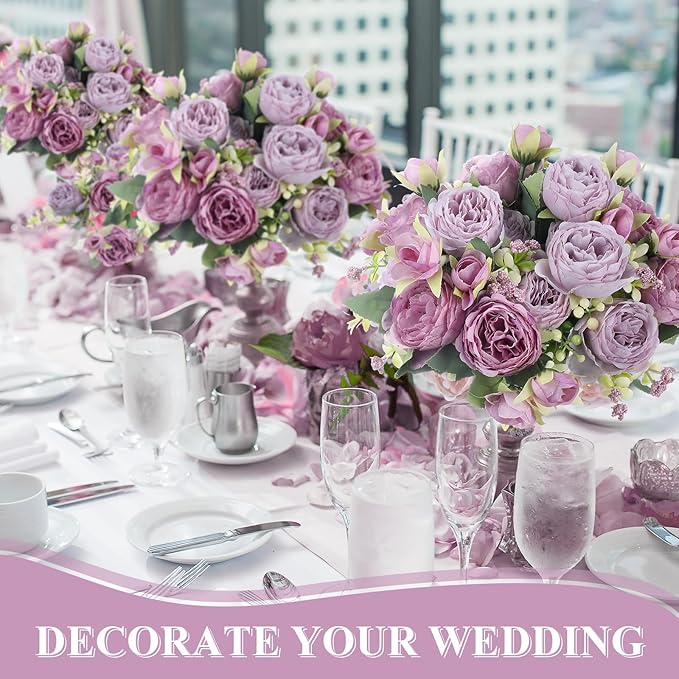 8 Bundles Artificial Peonies Flowers Boho Faux Flowers Arrangements Artificial Centerpiece Spring Bouquet Floral Wedding Decoration for Vase(Purple)