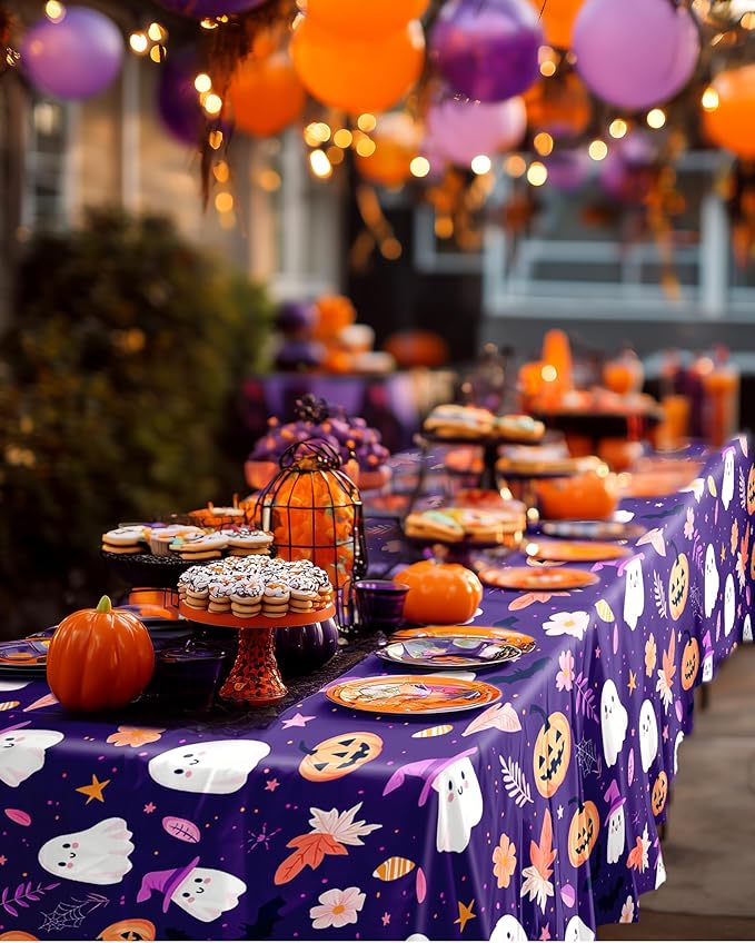 Pureegg Plastic Table Cloth Disposable 10 Pack, 54 x 108 Inch Table Cloths, Vampire Party Decorations, Halloween Tablecloths, Rectangle, Plastic Cover, Leakproof & Sturdy, Halloween Purple