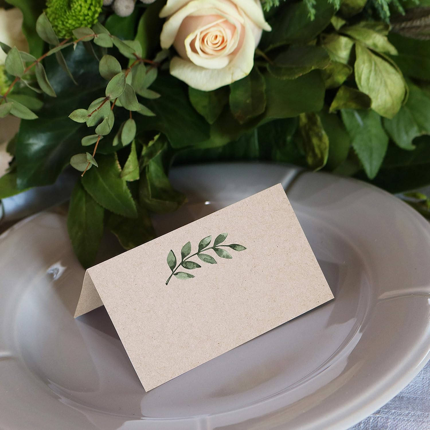 321Done Greenery Place Cards for Table Setting - Set of 24 Blank Name Cards, Seating Chart & Placecard for Wedding Reception, Dinner Party, Buffet & Calligraphy - 3.5x2, Tan, Made in USA