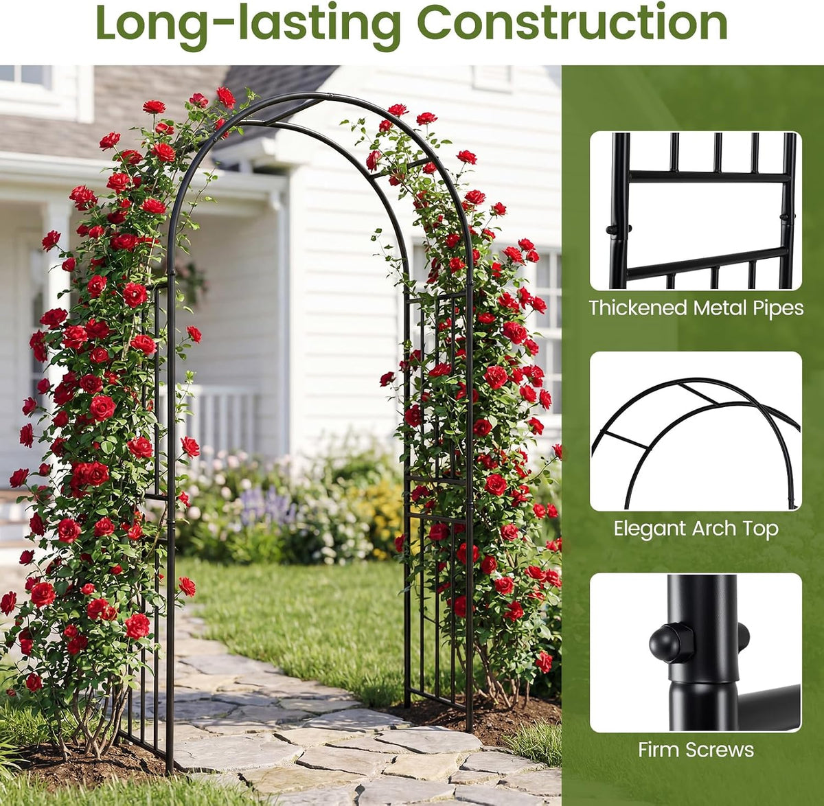 Giantex 86'' Metal Garden Arch, Outdoor Arbor Trellis with 8 Ground S...