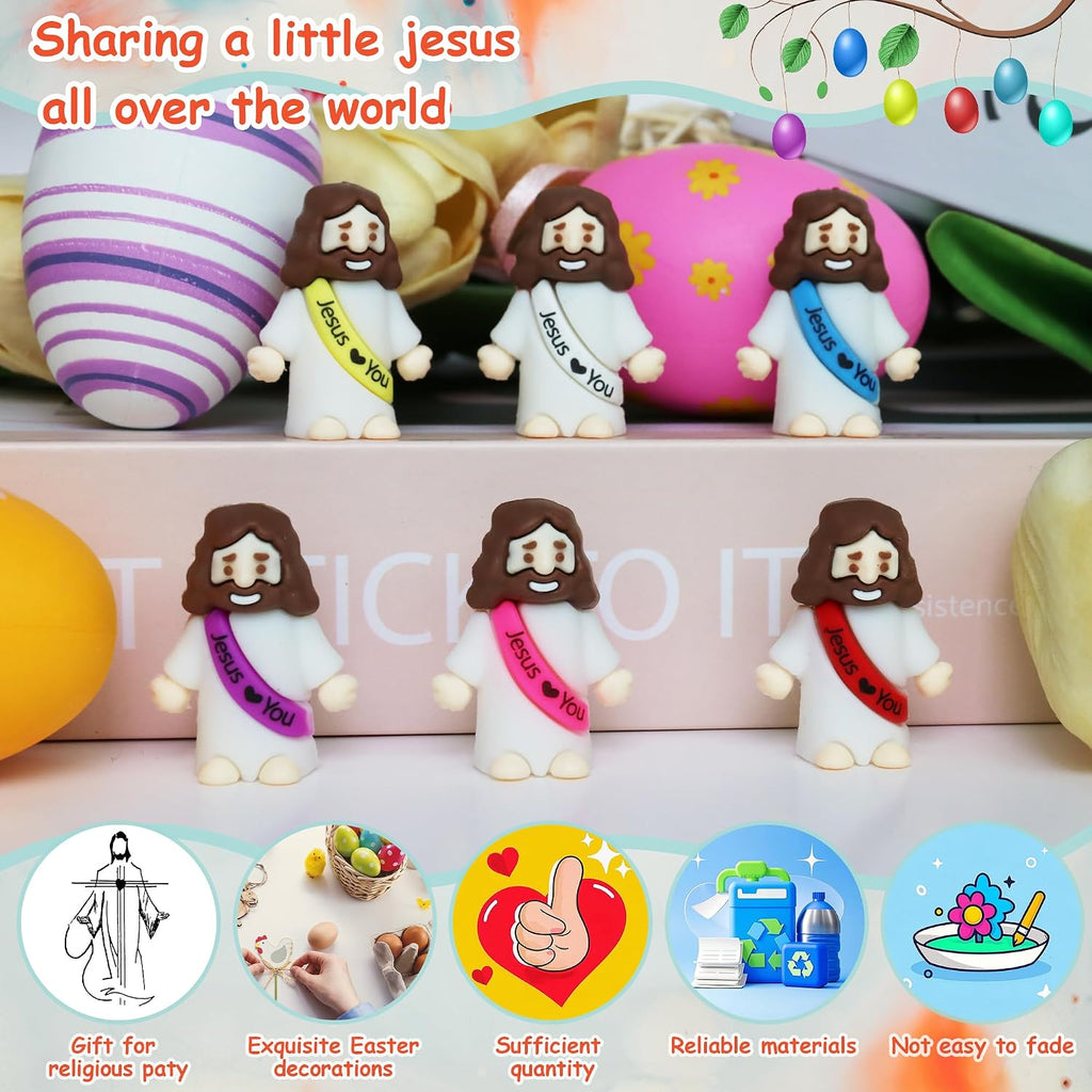 50 Pcs Little Jesus Figures– Rubber Mini Jesus Figurines in Bulk Christian Doll Tiny Baby Jesus Loves You Figures for Hide and Seek Easter Egg Fillers Egg Hunt Religious Party Favors(Mix Color 6)
