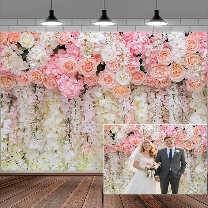 20x10ft Pink Rose Flower Wedding Photography Backdrop Spring Floral Photography Backdrop Valentine's Day Mother's Day Girl Birthday Baby Shower Wedding Bridal Party Banner Photo Booth Props Background