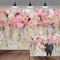 5x3ft Pink Rose Flower Wedding Photography Backdrop Spring Floral Photography Backdrop Valentine's Day Mother's Day Girl Birthday Baby Shower Wedding Bridal Party Banner Photo Booth Props Background