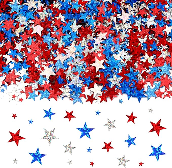 MARFOREVER Glitter 4th of July Star Confetti, Red White Blue Star Sprinkles Independence Day Scatter Confetti Patriotic Table Centerpiece for Fourth of July Memorial Day American Party Decorations