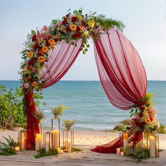 1 Panels Wedding Arch Draping Fabric Burgundy Sheer Backdrop Curtain Arch Drape for Wedding Ceremony Reception,Bridal Shower Party Decorations 28" X 19ft