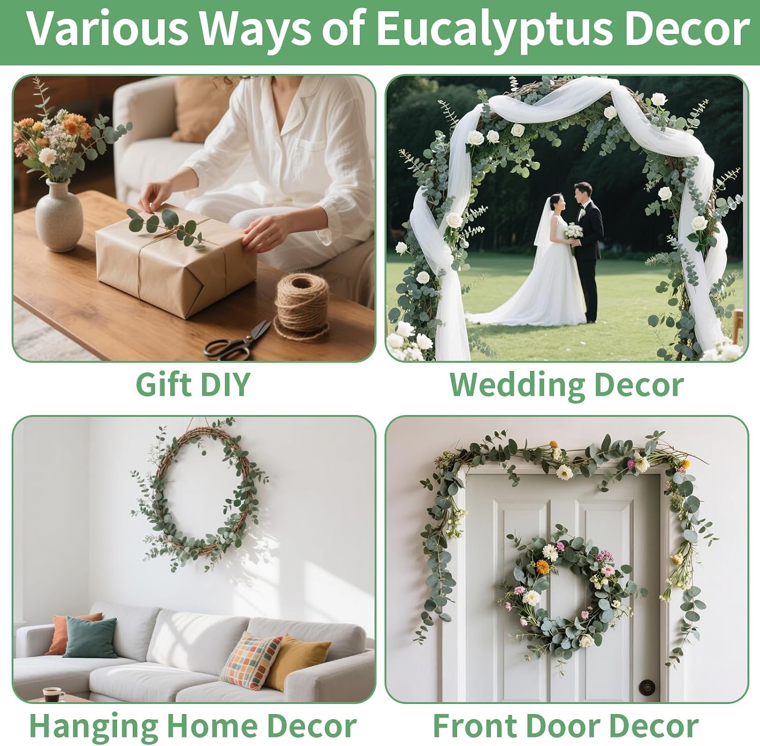 12PCS Dried Eucalyptus Bundle 17'' Real Eucalyptus Stems 100% Natural Fresh Leaves Hanging Plants Greenery Stems for Shower Home Decor Flower Arrangement Wedding
