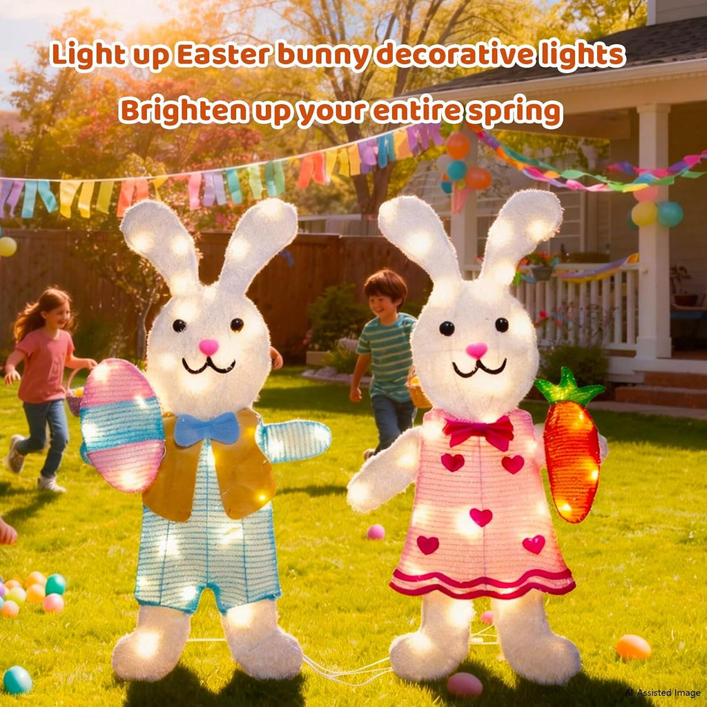 outdoor easter decorations lighted bunny with 60 leds, close-up detail