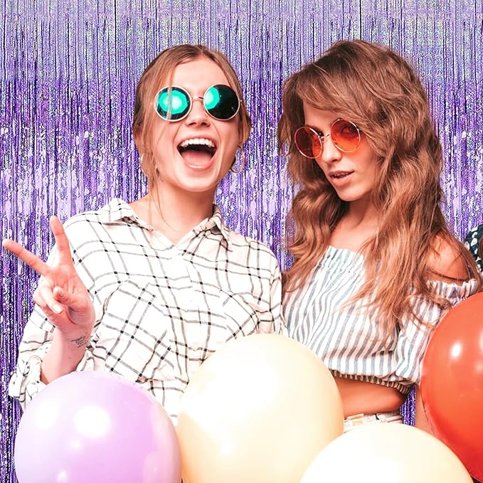 6 Pack Light Purple Foil Fringe Curtain Backdrop, 3.28Ft x 8.2Ft Metallic Tinsel Foil Fringe Streamer Curtains for Photo Booth, Christmas Day, New Year, Wedding Party Decorations