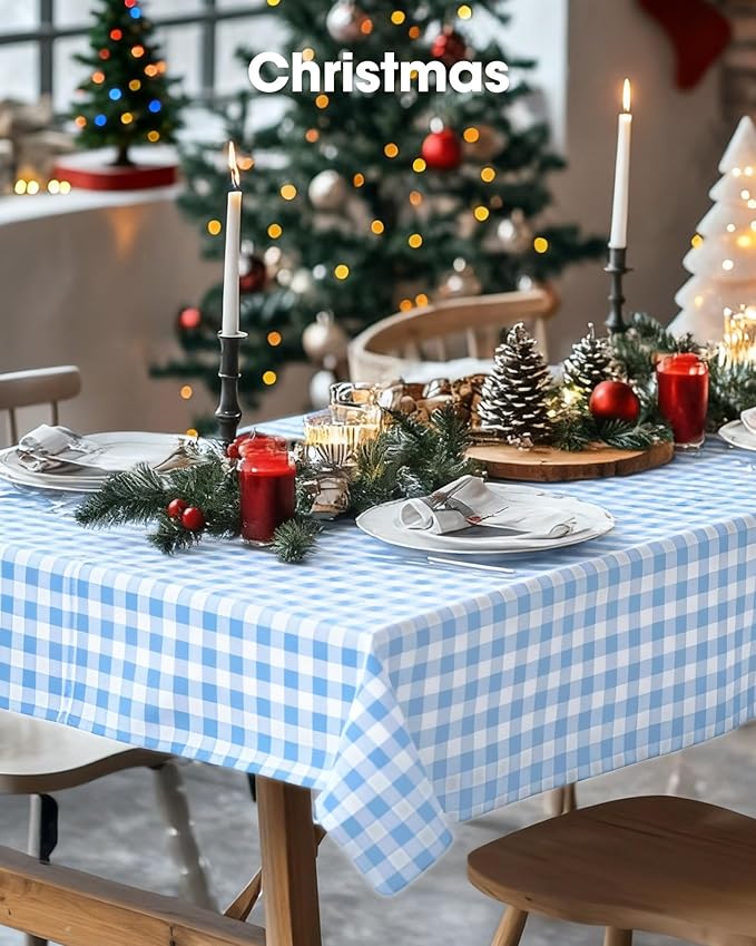 Pureegg Plastic Table Cloth Disposable 10 Pack, 54 x 108 Inch Table Cloths, Party, Picnic, Decorative Gingham Tablecloths, Rectangle, Blue and White Checkered Cover, Leakproof & Sturdy, Blue Plaid