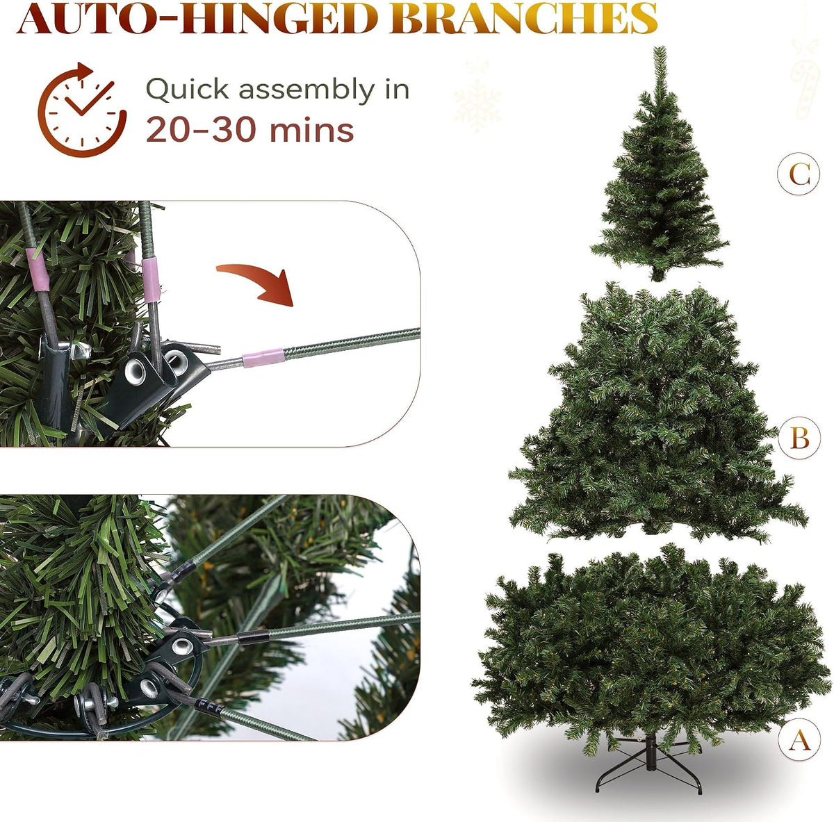 yitahome prelit green christmas tree 7.5ft with remote showing dimensions