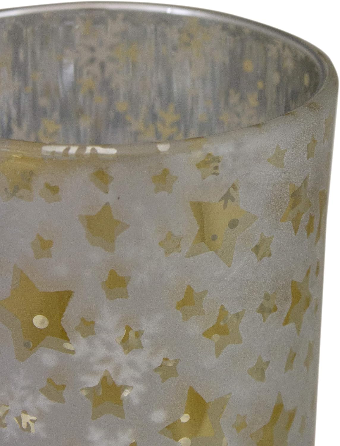 Frosted Stars and Snowflakes Glass Christmas Candle Holder - 3" - Matte Silver and Gold