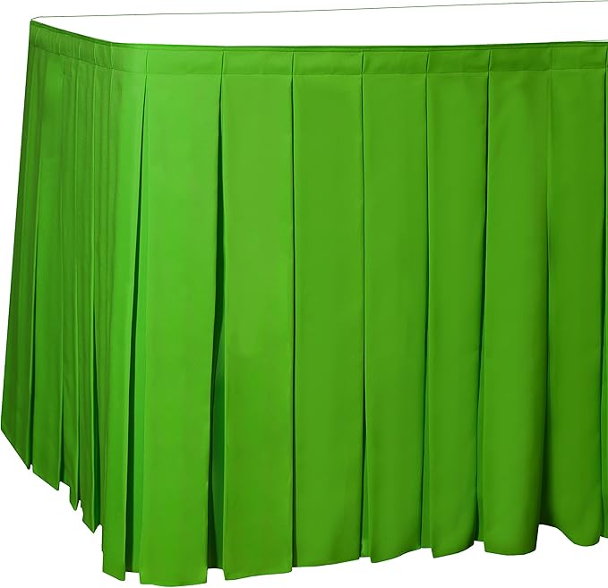 Ultimate Textile Pleat Polyester Fabric Table Skirt - Machine Washable Flame Resistant with Clips for Events, Weddings & Trade Shows, Cut & Sewn in Paterson, NJ - Kelly, 17' Box Pleat