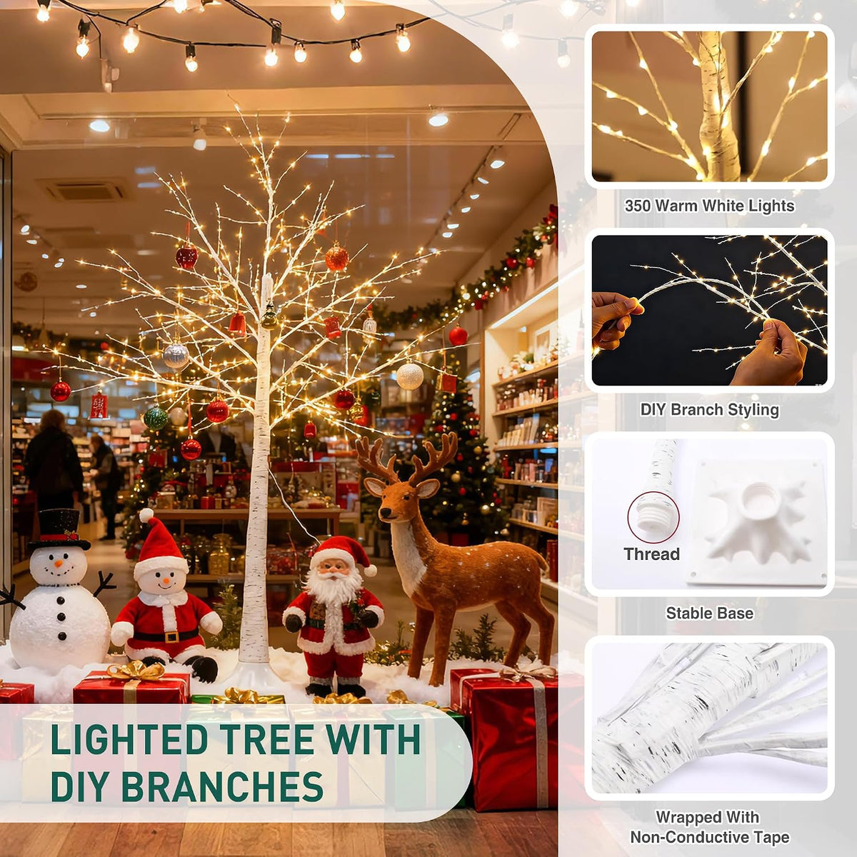 5FT White Firefly Tree with Lights - Lighted Firefly Tree with 350 Warm White...