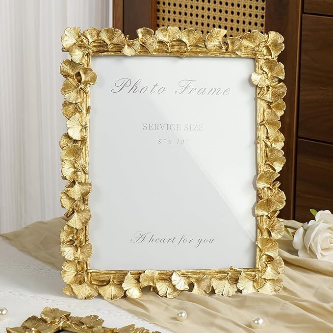 Cuspin Gold 8x10 Picture Frame, Vintage Ornate Picture Frames Leaf Textured Hand-Crafted Resin with Glass Front, Antique Photo Frame for Tabletop Display, Retro Design Home Decor