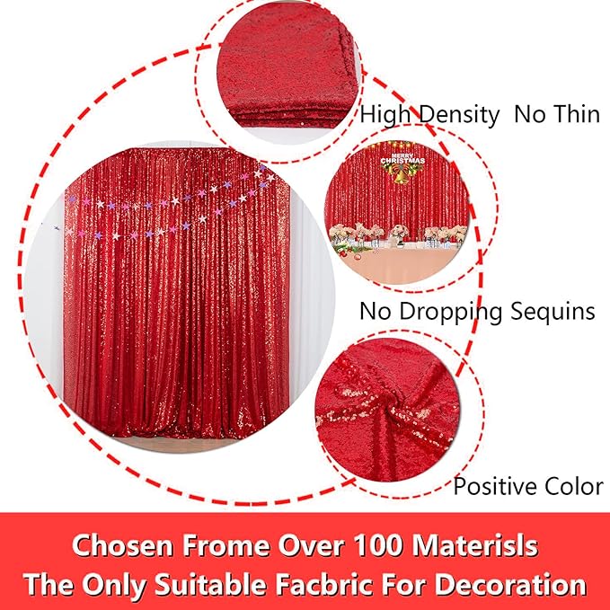 JYFLZQ Red Sequin Backdrop Curtains 10ft x 10ft 1 Panel Glitter Photo Booth Backdrops Sparkly Photography Background Drapes for Parties Wedding Bridal Showers…