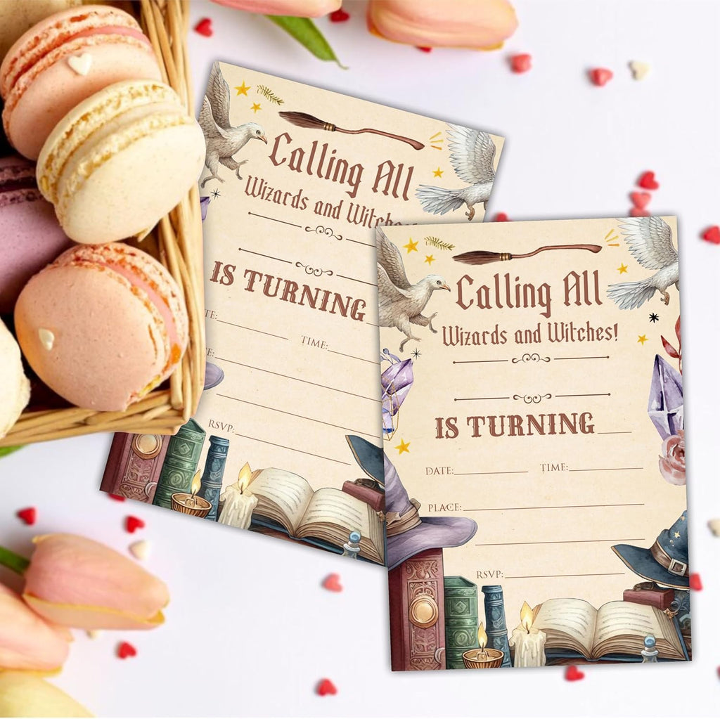 Watercolor Magical Theme Birthday Invitation Cards With Envelopes - Calling All Wizards And Witches - 20 Pcs Double-Sided Fill-In Birthday Invites For Teen, Boys Girls, Party Favor & Decorations - B19