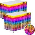 Rainbow Streamers Party Decorations, 2 Packs Gradient Rainbow Table Skirts Metallic Foil Fringe Tinsel for Birthday Unicorn Pride Gay Fiesta Graduation Float Parade Party Supplies - 29x108 Inch