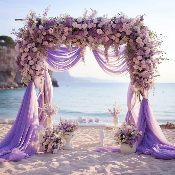 Wokceer Wedding Arch Draping Fabric - 28.7" x 20FT Lavender Purple Sheer Drapes for Wedding Ceremony, Birthday Party, Bridal Shower Decoration