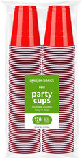 Amazon Basics Disposable Plastic Party Cups, Red, 18oz, 120 Count, Large Pack