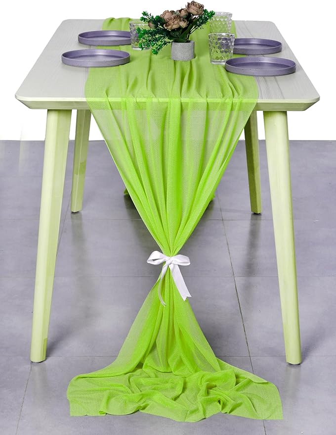 MDS Halloween Chiffon Table Runner - 20 Pack, 29 x 120 Inches, 10ft Each - Sheer Spooky Table Runners for Haunted House Parties, Trick-or-Treat Tables, Witchy Décor, Wedding & Events - Parrot Green