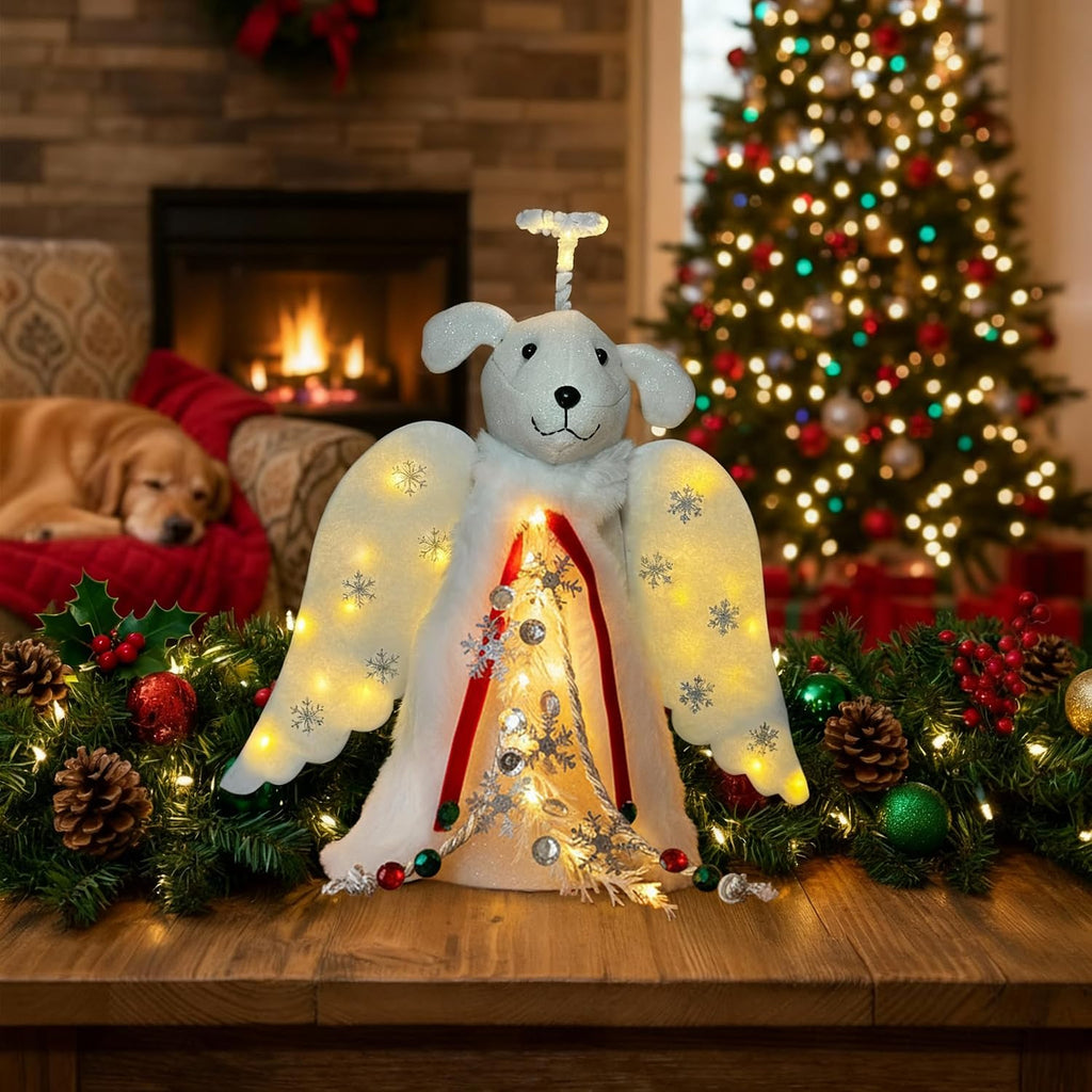 iHeartDogs Christmas Tree Topper Decoration - The Original Dog ‘Christmas Miracle’ Angel Dog Tree Topper LED Lighted Halo, Snowflake Garland & Wings Decor Ornament, Holiday Decoration