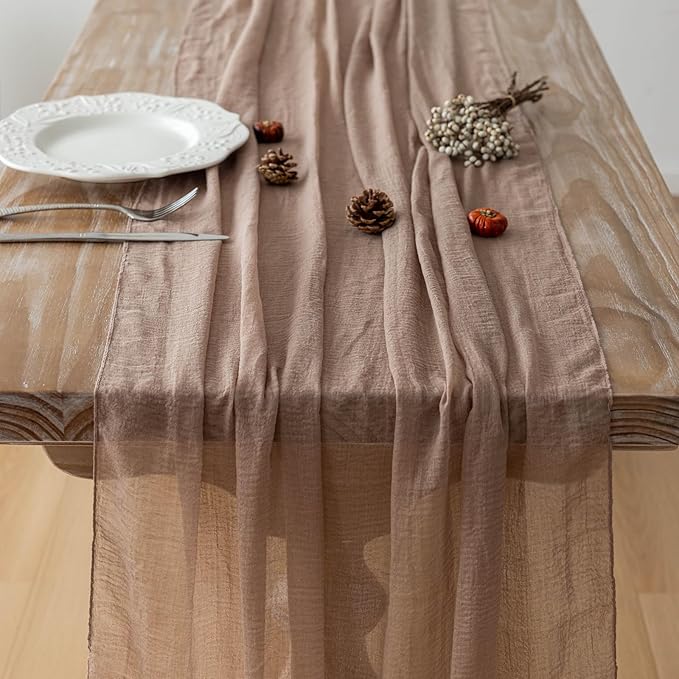 6pcs Nude Gauze Rustic Cheesecloth Table Runner 120 Inch 10 FT for Wedding Baby Shower Bridal Shower Birthday Engagement Garden Outdoor Party Long Sheer Boho Decorations