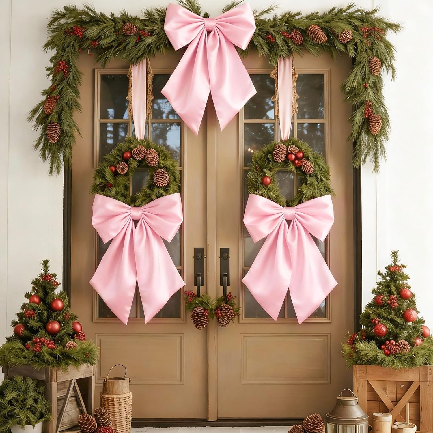 Big Pink Bow Coquette Room Decor, 23x11 Inch Satin Bows Large Pastel Pink Bows Birthday Decorations as Crib Skirt for Christmas Tree Topper Girl Room Xmas Gift Wrapping Bachelorette Baby Shower (3pcs)