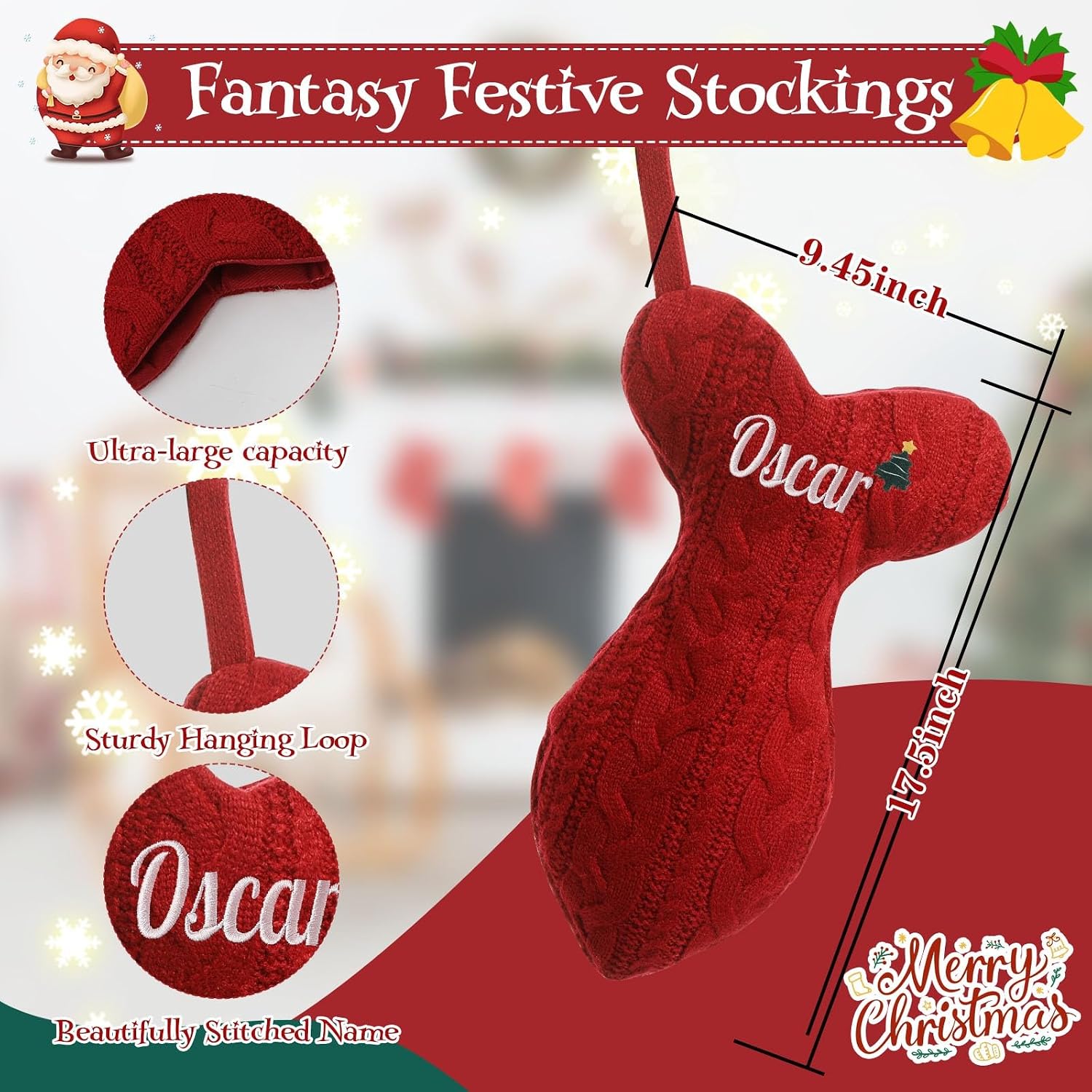 Personalized Cat Christmas Stockings, Large Custom Embroidered Name Stocking for Dog Cat, Fish Shape Xmas Stockings, Christmas Decorations Fireplace Hanging Stockings Family Holiday Stockings(1 Pack)