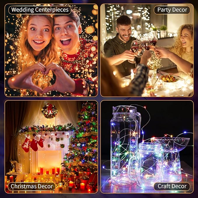 20 Pack Multi-Color LED Fairy Lights Battery Operated,7FT 20 LED Waterproof Mini Twinkle String Lights Battery Powered for Christmas Mason Jars Party,Multicolor