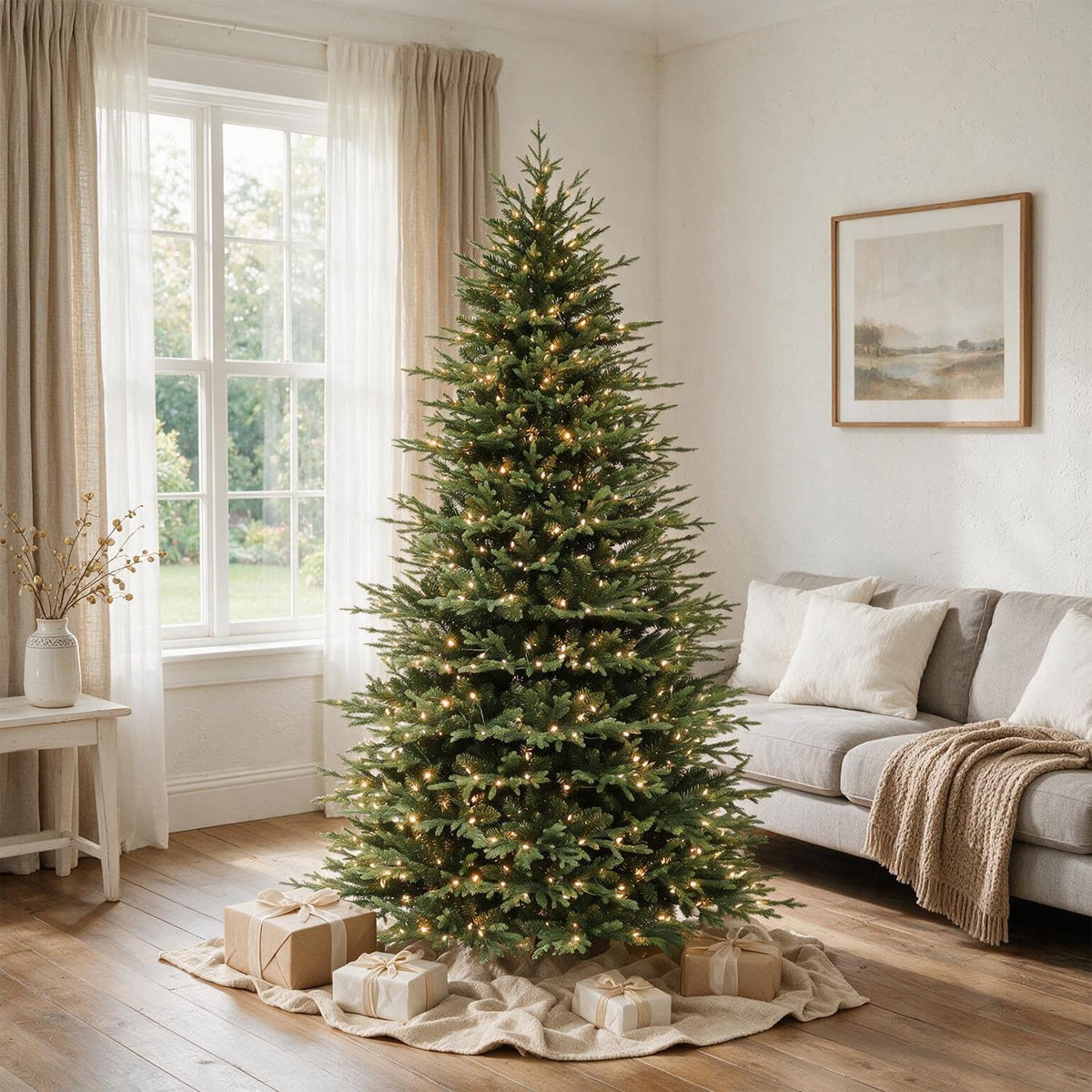 9ft prelit premium christmas tree, 5179 realistic pe&pvc, front angle view