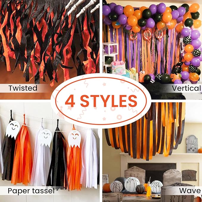 PartyWoo Orange Crepe Paper Streamers 4pcs 328ft Pack of Orange Crepe Paper Streamers for Thanksgiving Halloween Little Cutie Baby Shower Anniversary Autumn Luau Theme Birthday Party Decorations