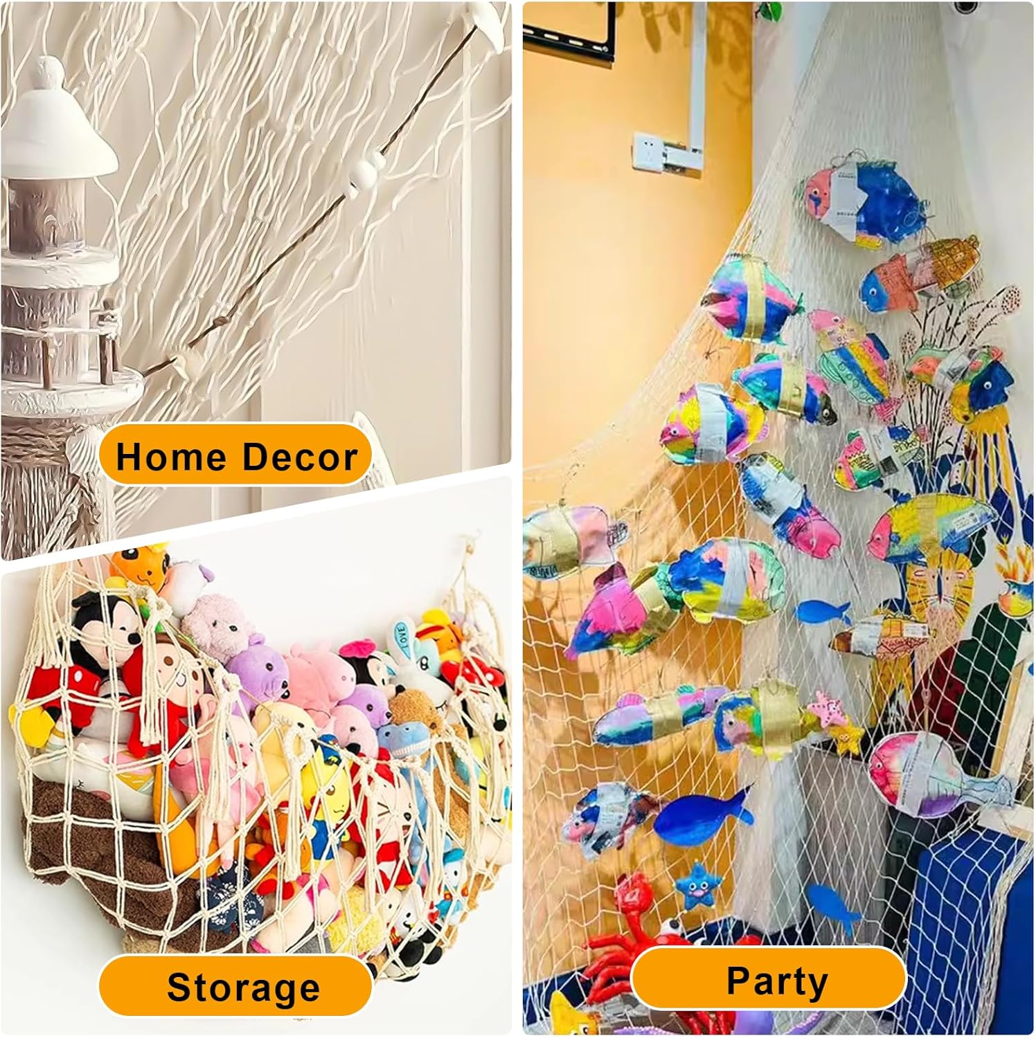 2 PCS Fish Net Decorations, 80 x 40 Inch, Ocean Themed Party Decor Beach, Nautical Wall Hanging Fishing Net for Coastal Bedroom, Bathroom, or Under The Sea Party Decorations