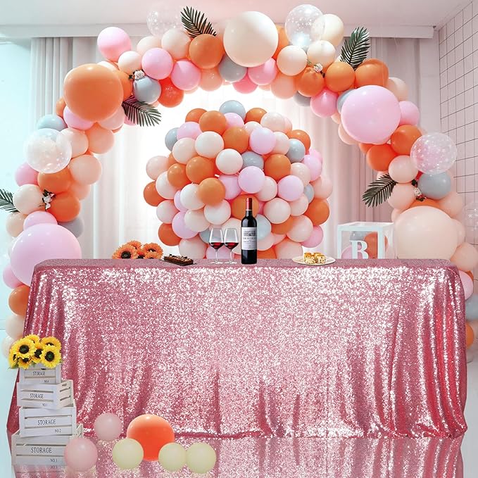 SquarePie Sequin Tablecloth 50 x 72 Inch Fuchsia Pink Sparkly Table Linen for Wedding Party