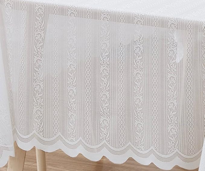 LinenZone Lace Round Tablecloth with Elegant Scalloped Bottom for Any Special Event Such as Wedding, Birthday Party, Baby Shower, Anniversary. Sits 6 to 8 People. (Linda 90 Round, Ivory)
