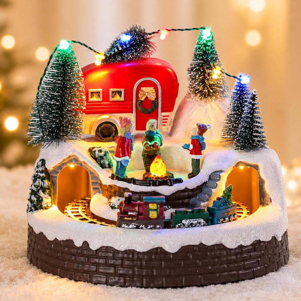 mumtop animated christmas village camper with moving train, main product view