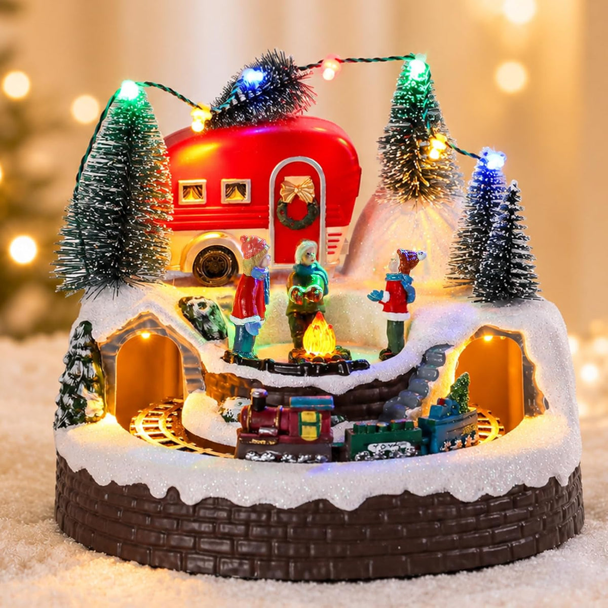 mumtop animated christmas village camper with moving train, main product view