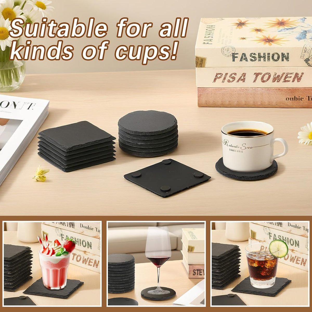 72pcs Slate Coasters Black 4 Inch Bulk Blank Rock Coasters Blank Laser Engrav...