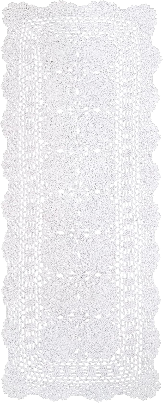 Phantomon Lace Table Runner Rectangular Table Cover Cloth Handmade Crochet Floral Placemats 100% Cotton (Floral White, 15x39Inch)
