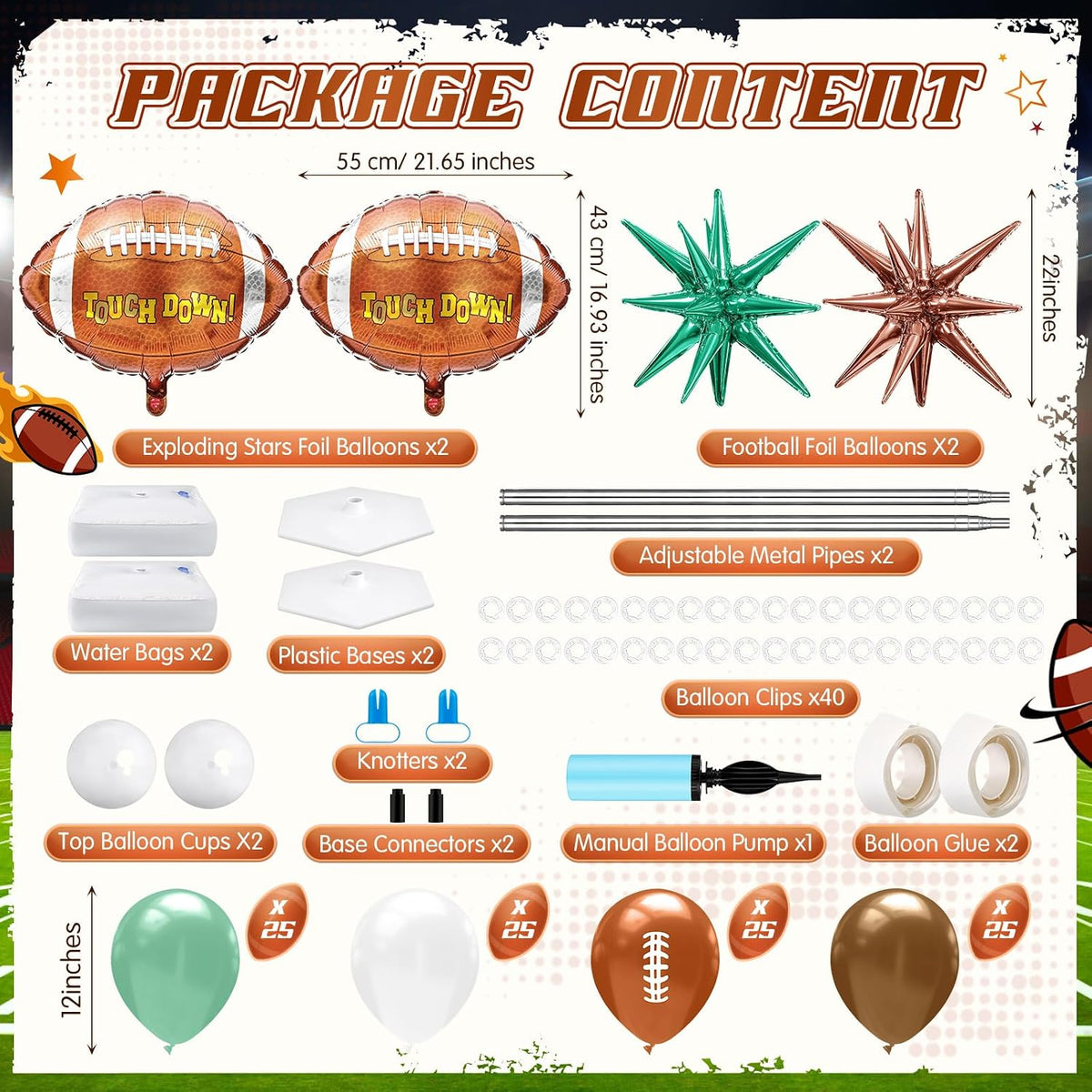 kasyat 2 sets football balloon column stand kit shown in use